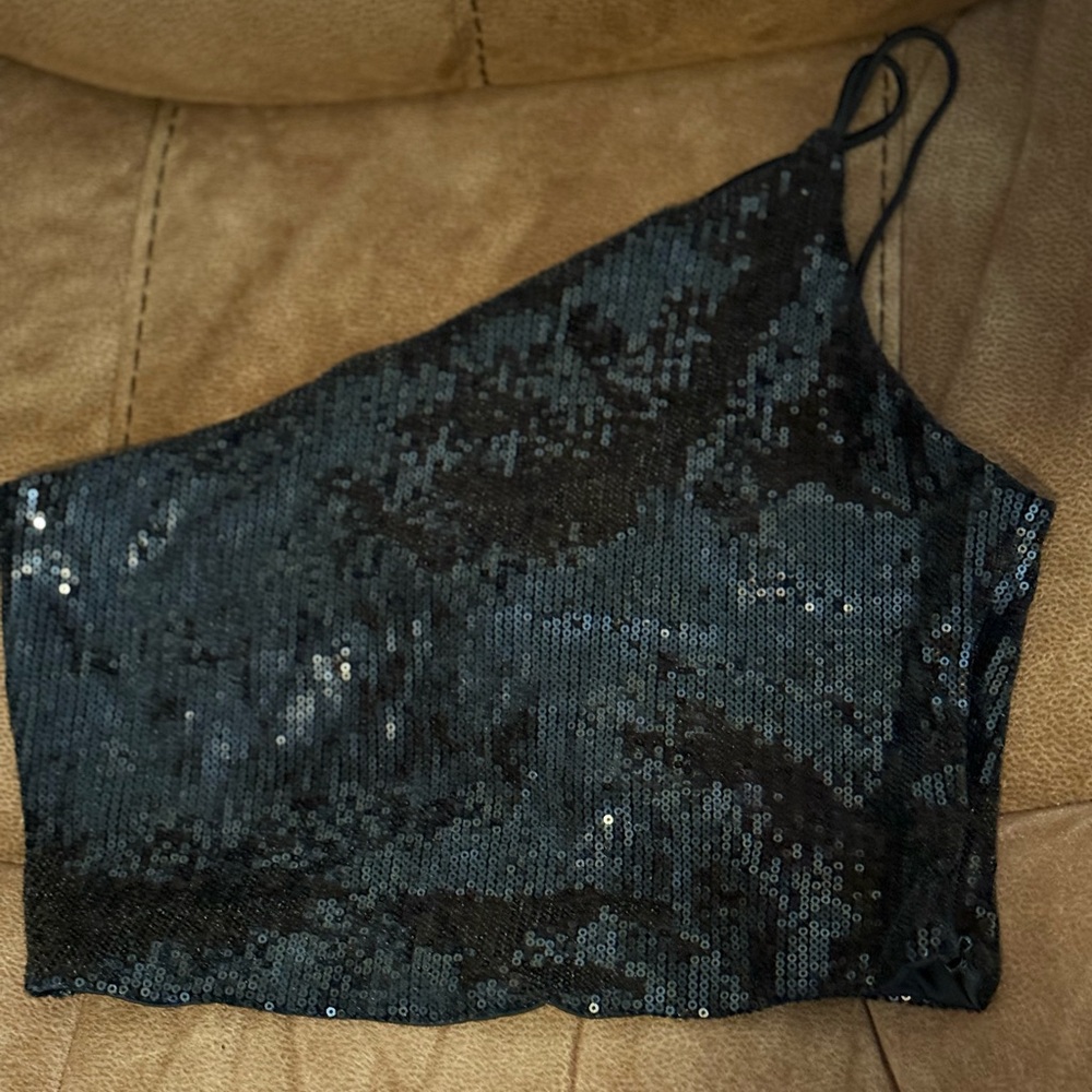 Black Sequin One-Shoulder Top